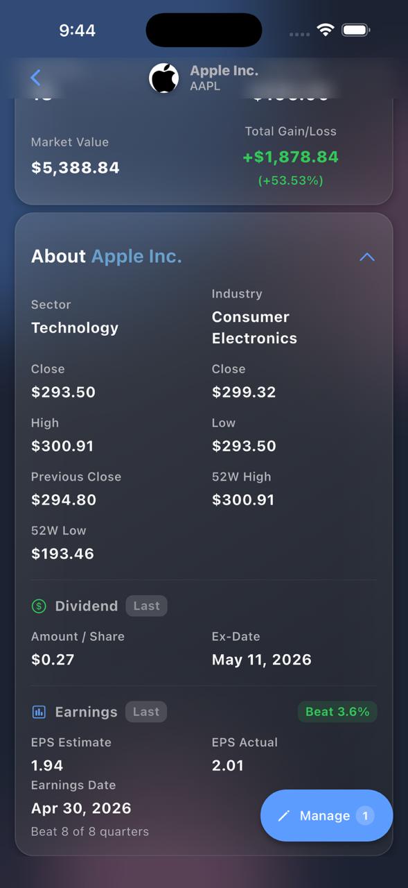 Horyzon About screen showing the app identity and version information.