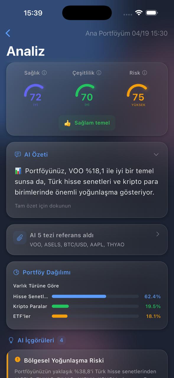 Portföy analizi ve tez bağlamı gösteren Horyzon AI içgörü ekranı.