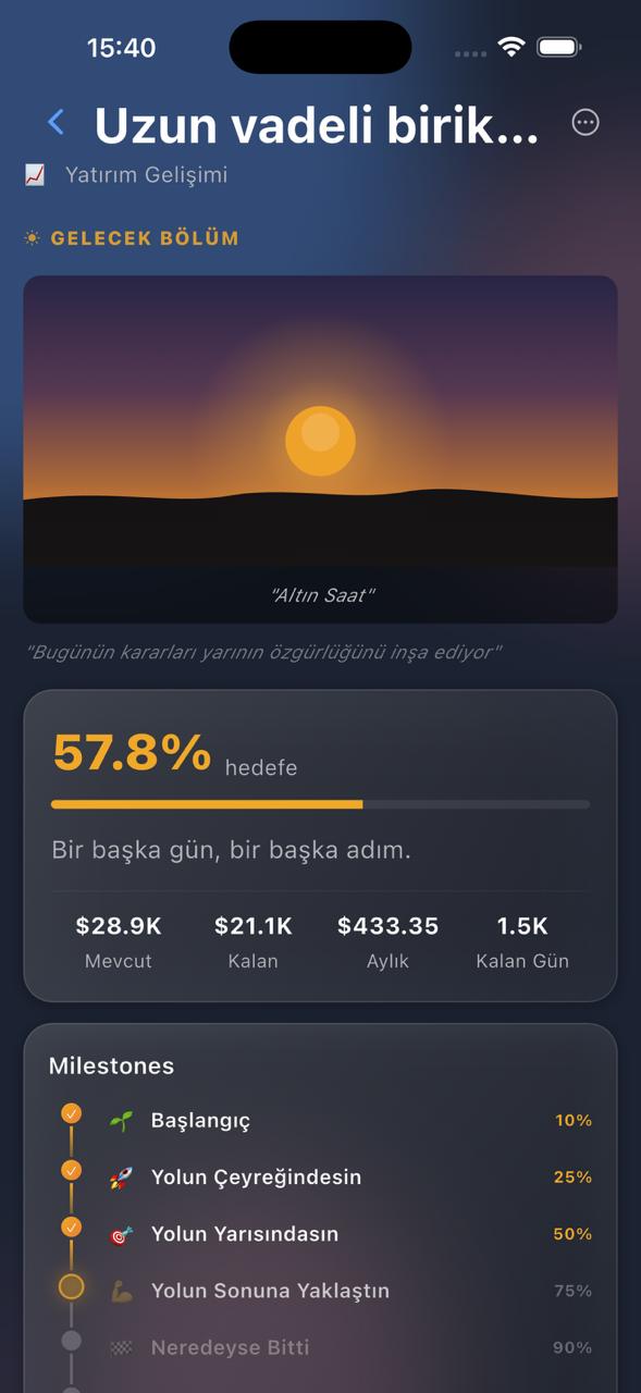 Finansal hedefe doğru ilerlemeyi gösteren Horyzon hedef ekranı.