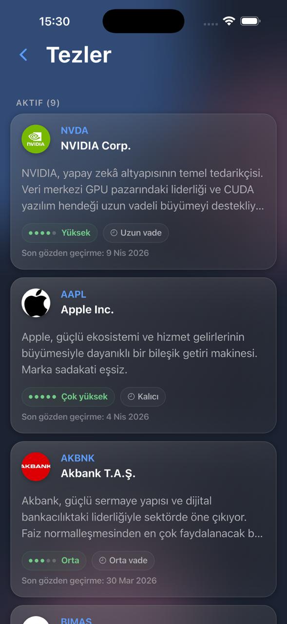 Yazılı yatırım mantığı ile varlıkları gösteren Horyzon tez ekranı.